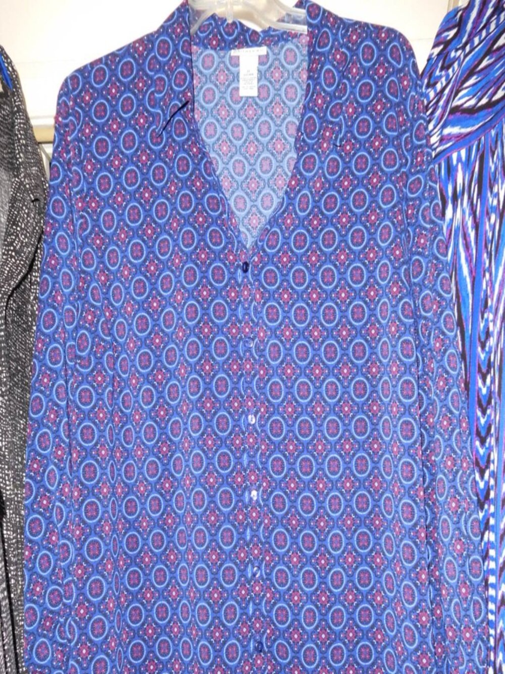 NWT 2X 22W 24W CATHERINES BLUE RED PRINT BLOUSE LONG SLEEVES